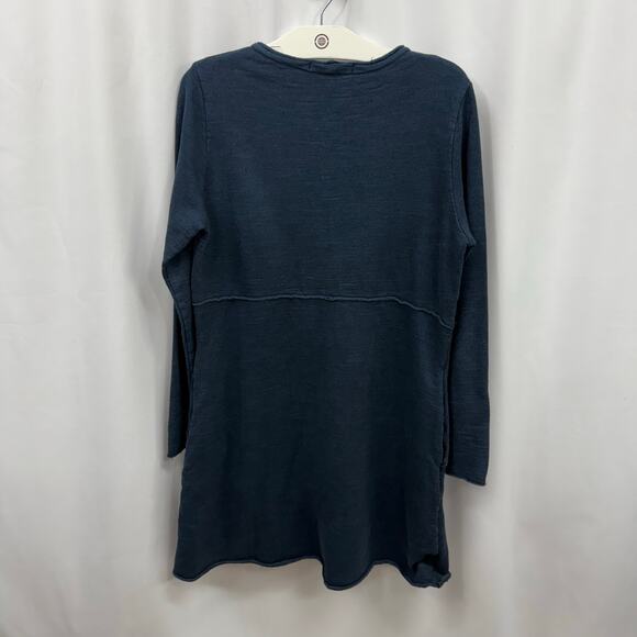 Cut Loose Blue Sweater Dress Tunic Sweatshirt 100% Cotton Pockets Lagenlook M - Picture 2 of 6